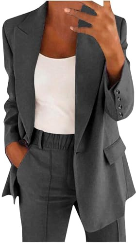 HEONSATI Abito Taglie Forti Donna Abito Ufficio Aperto Davanti Colletto Eleganti Set Due Pezzi Manica Lunga Matrimonio Tuta da Lavoro Blazer E Pantalone Tailleur da Cocktail Business per Sera Party