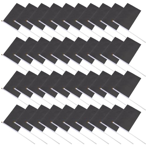 FUTUREORYY 50 Stück Schwarze Mini-flaggen Robuste DIY Handwinker Stab Einfarbige Kleine Fahnen für Karneval Party Schule und Sportveranstaltungen