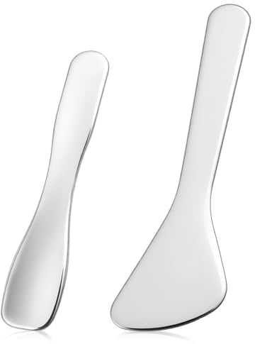 2Pcs Mini Metal Makeup Spatula, Cosmetic Spatula Reusable Skin Care Spoon Beauty Scoop Cream Spatulas Multi-Functional Facial Applicator Tool for Mixing Sampling Lotions Plant Masks Accessories