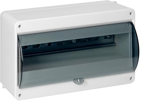 MIRATIC Coffret Electrique en Saillie IP40 Tableau Electrique 1 Rangée avec Porte Fumée Boîtier Modulaire Blanc pour Disjoncteurs Fusibles Inclus Bornier N et PE (12 modules)
