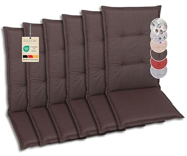 GO-DE Textil Bequeme und attraktive Polsterauflagen für Hochlehner-Gartenstühle (6er-Set, Uni braun, Hochlehner)
