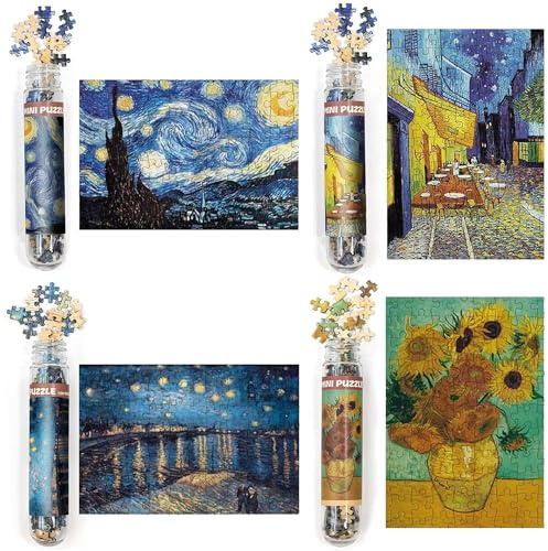 Gxdamxz 4 Pcs Mini Jigsaw Puzzles for Adults, 150 Pieces Miniature Puzzle Colorful, Small Test Tube Package 6x4 for Home Decoration