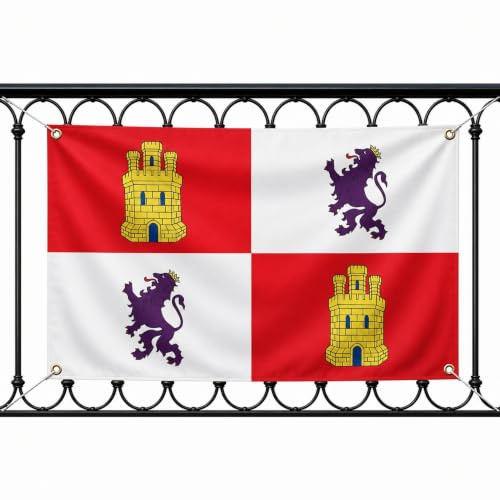 Bandera Castilla y León 90x150cm, Pendón Castilla León con 4 Ojales de Latón, castilla flag, Banderas de Comunidades para exterior, Material Poliéster, Impresión ambas caras