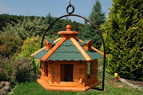 XXL Vogelhaus mit Gauben Nr16 Dach grün und Bügel zum aufhängen von Vogelhaus, Nistkasten, Vogelhäuschen, Futterhaus, Vogelvilla und Vogelhäusern, feuerverzinkt und pulverbeschichtet, rostfrei, hängend