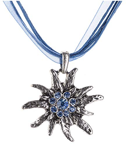 Collier Edelweiss pour tenue traditionnelle, avec strass- - Bleu - Taille unique