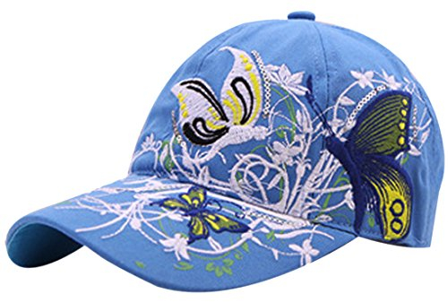 Belsen Mädchen Schmetterlings-Stickerei- Vintage Baseball Cap Snapback Trucker Hat (Blau)