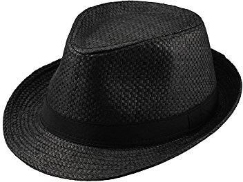 Miuno® Unisex Trilby Hut Herren Damen Partyhut Stroh Fedora Hut (H51091(Schwarz))