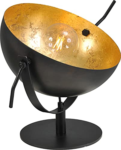 Licht-Erlebnisse Große Tischlampe Grau Metall Ø40cm Innenschirm Gold Handarbeit H:65cm Wohnzimmer Schreibtischleuchte