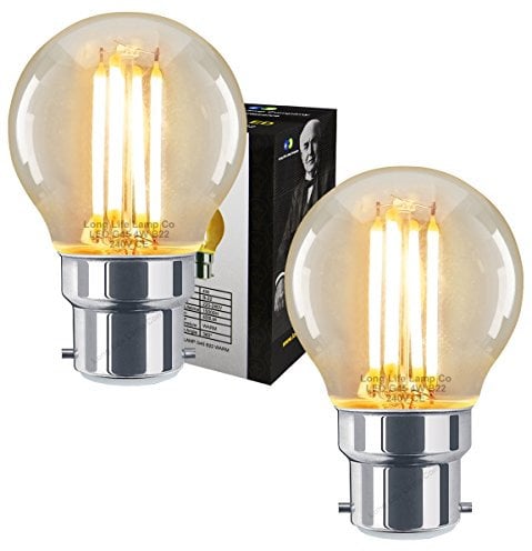 2 x Filament Vintage 4w LED Golf Ball Light Bulb B22 Bayonet Clear Glass
