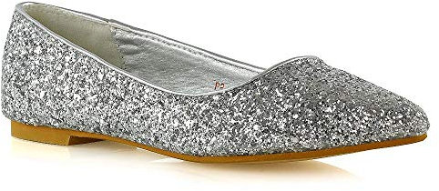 ESSEX GLAM Womens Pointed Toe Flats Wedding Shoes Sparkly Glitter Slip On Ballet Pumps Shoes Size 3-8