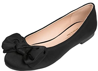 Feversole Women's Round Toe Cute Bow Trim Ballet Flats Dolly Shoes Black 4 UK