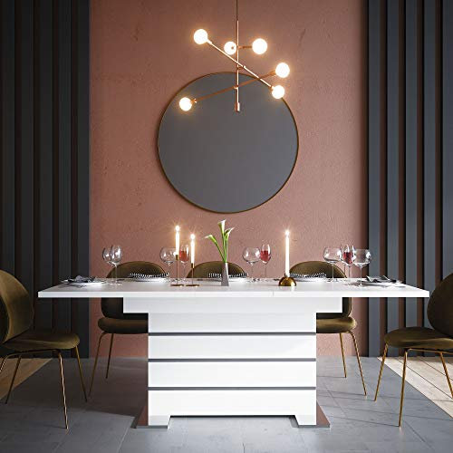 Newfurn Esstisch ausziehbar Weiß Hochglanz Säulentisch Esszimmer 160 cm