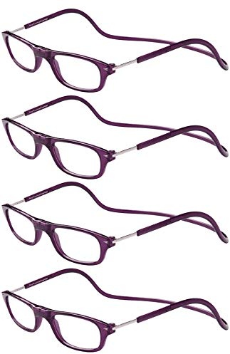 TBOC Lunettes de Lecture – [Pack 4 Unités] Monture Violet Foncé +3.00 Dioptrie Femme Homme Aimant Fermeture Pliable Régable Magnetique