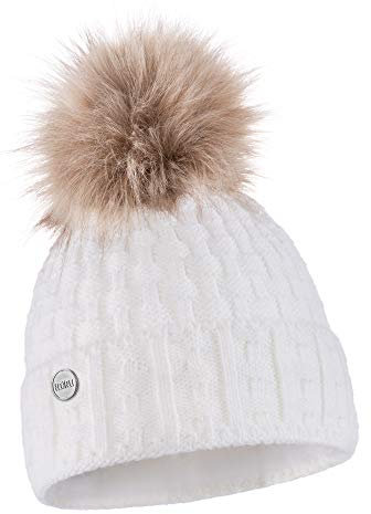 ELIMELI Damen Winter Mütze warme Strickmütze Wintermütze mit Bommel Slouch Strick Beanie Damen für Winter Bommelmütze Hergestellt in EU Farbenauswahl 16517 (Weiß)