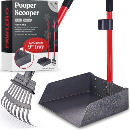 Pawler Strapazierfähiges Hundekotschaufel-Set, Hof und Gras | Rostfreie Aluminium-Kotschaufel für große Hunde mit 22,9 cm B 24,1 cm L, extra großes Tablett für Hof, Gras, Schmutz und Kies