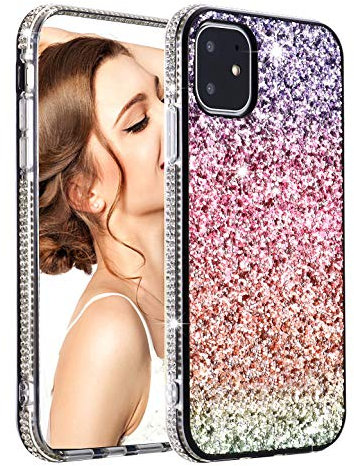 Solomo for iPhone 11 Pro Max Case, Glitter Sparkle Rainbow Gradual Protective Case Cover with Bling Diamond Soft TPU Bumper for iPhone 11 Pro Max (Gradual Pink, for iPhone Xs Max)
