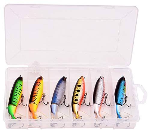 Vaorwne 6 Stücke mit Box Whopper Plopper 100 Mm 13G Schwimm Popper Fischk?Der KüNstliche Harten K?Der Wobbler Rotating Tail Angelger?T