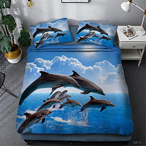 Bettwäsche Sets Blauer Ozean Tier Delfin Schön Sonnenaufgang Sonnenuntergang Abendlandschaft Springen Muster Mädchen Bettbezug Einzigartig Visueller Schock (Delfin 02, 135x200cm)