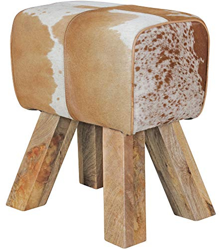 KADIMA DESIGN Sitzhocker Ziegenfell Braun Massivholz Springbock Fußhocker Turnhocker