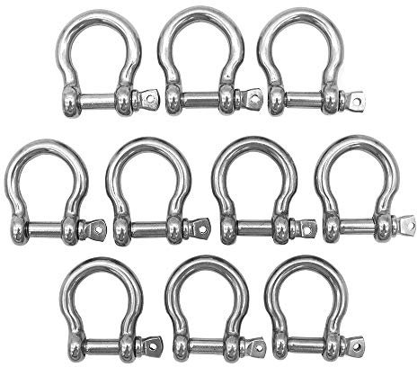 POFET Pack-of-10 M4 D Bow Ring Shackle Locks 304 Stainless Steel for Heavy Duty Rigging, Hauling, Steel Chain Link