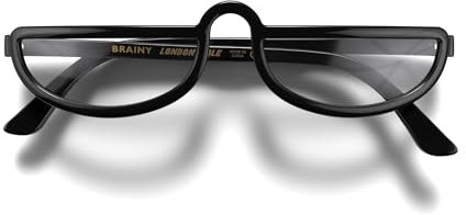 LONDON MOLE Brillen | Brainy Lesebrille | Halbmondbrille | Coole Leser | Herren Damen Unisex | Vollrandbrille | Federscharniere | Schwarz glänzend | Vergrößerung +1,0
