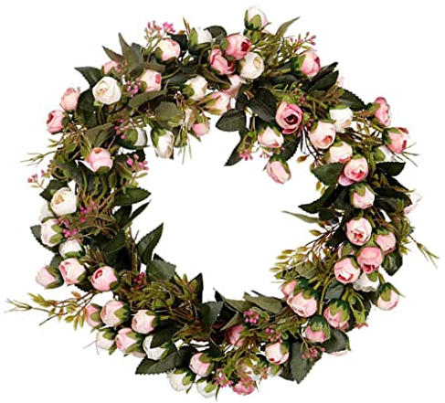 chiwanji Künstlicher Frühlingskranz Rose Türkranz Wandkranz Dekokranz 30cm - Kunst Kranz - Deko Kranz