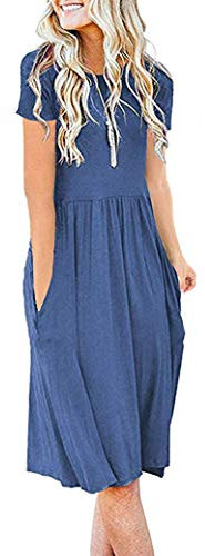AUSELILY Summer Dresses for Women Short Sleeve Knee Length with Pockets Loose Pleated Empire Dress T-Shirt Dresses