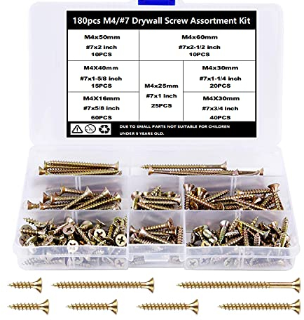 TAIANJI 180 Pièces Plat Cruciformes Vis à Bois, M4 Jeu de Vis à Bois,Vis Autotaraudeuses M4,Vis Autotaraudeuse à Tête,Vis à Tête Plate Croisée,Vis à Bois Autotaraudeuses(16 (0 mm)