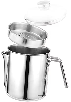 Fetttrennkanne Fettkanne Fetttrenner Fettabscheider Für Soßen Mehrzweck Soßenkanne Sauciere Kanne Öl Suppe Sieb Ölfilter 1.8 Liter, SUS Edelstahl 1800ML
