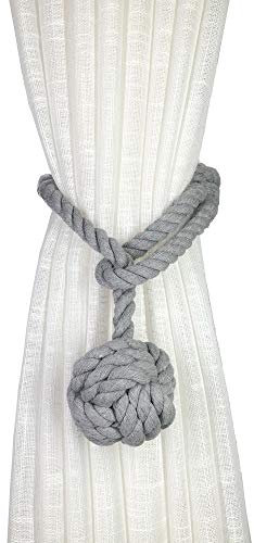 JQWUPUP Rustic Curtain Tiebacks - Outdoor Curtain Holdbacks Holders - Cotton Drape Tie Backs Rope for Curtains (Grey, 2 Pack)