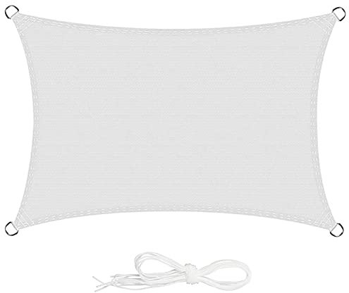 ERPENG Rechteck Sonnensegel Baldachin 3.5x3.5m 95% UV Schutz wetterfest Balkonverkleidung mit Seilen und Befestigungs Kit Hochwertigem Polyester für Balkon, Schwimmbad, Kleiner Garten, Weiß
