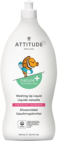 ATTITUDE Liquide Vaisselle pour Bébé, EWG Verified, Sans Colorants, Efficace contre les Résidus de Lait et de Graisse, Végane, Sans Odeur, 700 mL