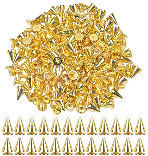 smatime Punk Nieten Killernieten Kegel Spikes Nieten Ziernieten Gothic Punk Spitz Schraubnieten Coole Metallic Dekorationen für DIY Lederhandwerk Kleidung Taschen Schuhe Gürtel Armbänder Jeans, Gold