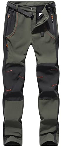 DAFENP Pantalon Ski Randonnee Homme Imperméable de Travail Hiver Montagne Softshell Chaud Doublé Polaire Outdoor MSKZ21035M-ArmyGreen-S