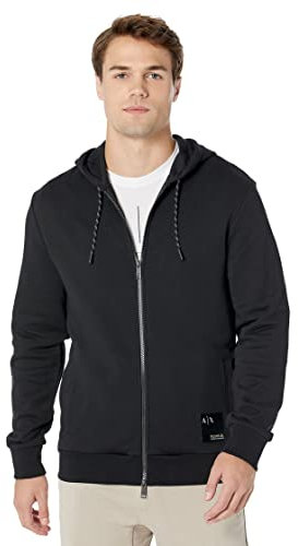 ARMANI EXCHANGE Felpa Con Cappuccio Con Cerniera, Tasche Frontali, Logo Sul Davanti, Coulisse A Contrasto, Felpa con cappuccio, Uomo, Nero, XL