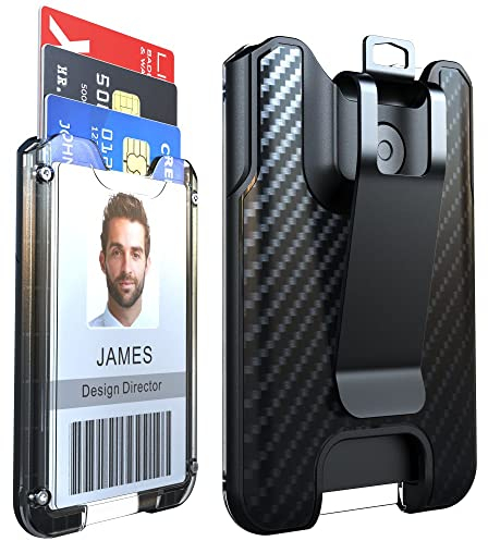 LIUGX Ausweishalter/Kartenhalter/tragbare Brieftasche mit Metallclip – robuster Ausweis-/Kreditkartenhalter aus Polycarbonat (hält 1 bis 4 Karten) für Büro, Arbeiter, Polizei, Arbeit, Schwarz,