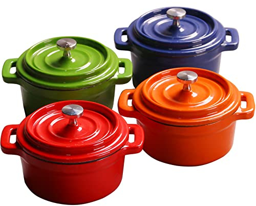 Cocotte en Fonte, Ronde, Marmite en Fonte Compatible Induction, Cocotte Signature en Fonte Émaillée avec Couvercle Orange 24cm