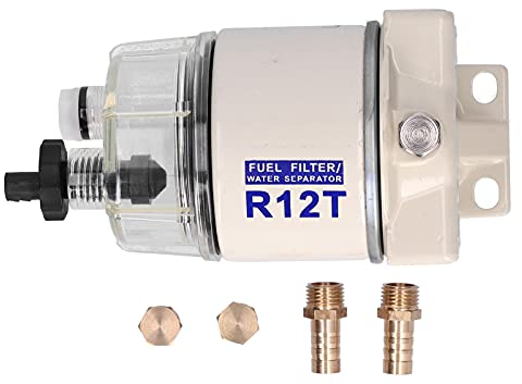 Aramox Separatore d'Acqua con Filtro Carburante Marino, Portata 30 GPH, con Scarico Auto-sfiato, Modello R12T