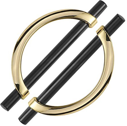 2 pieces Drawer Pulls Half Circle Cabinet Knobs Zinc alloy Decorative Semi Circle Door Knobs Cupboard Handle Door Levers Door Ring for Wardrobe,Book Cabinet (Hole distance 128mm,black+gold)