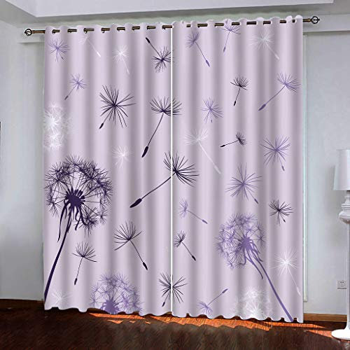 ZAPVI Fenster Vorhang Schlaufen-Vorhang Lila & Löwenzahn Dekorative Gardine Schlaufenschal Fenster-Schal 2er Set Größe:2 x B168 x H229cm