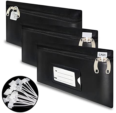 Yelsky 3 x Geldbeutel mit Reißverschluss für Bargeld, PU-Leder, Geldtasche mit Reißverschlüssen, 27,9 x 15,2 cm, wasserdichte Banktasche mit transparentem Fenster für Bargeld, Münzen, Schlüssel,