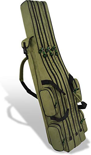 normani XXL Angel Tasche Futteral 190cm oder 210cm Rutentasche Anglerrucksack - 8 Taschen für 6 Ruten und Kescher Farbe Olive Größe 190 cm