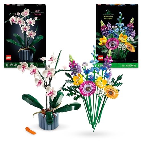 LEGO Icons Botanisches Bundle: Enthält Wildblumenstrauß (10313) und Orchidee (10311), Botanical Collection Set mit künstlichen Blumen und Pflanzen, Basteln für Erwachsene, Geschenk für Sie oder Ihn