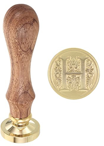PATIKIL Buchstabe H Wachs Siegel Stempel Initialen Buchstabe Siegel Wachstempel Klassisch Retro Abnehmbar Messing Kopf Holz Handgriff für Umschlag Einladungskarten