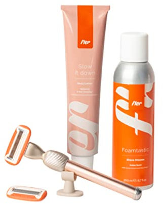 Fler Smooth Skin Set - Rasoio Donna con Supporto e 2 Lamette di Ricambio, Rasoi Unisex, Set con Mousse per la Depilazione e Crema Corpo Lenitiva, Lametta con Aloe Vera, Rosa Blush