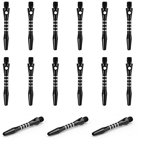JANDH Aluminium Dart Schäfte, 15 Stück Gewinde mit O-Ring Dartpfeil-Schäfte in Schwarz, 40mm Dartschaft 2BA Universalgewinde, Passend für Soft Oder Steel Darts.