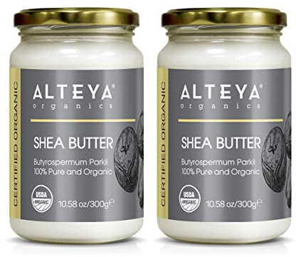 Alteya Organic Bio Sheabutter 300 g, 2 Stück – USDA Organic Zertifiziert 100% Rein Vegan – alle Hauttypen, Natürliche Körperbutter - Gesicht, Lippen, Haare - Pflegt, Schützt, Befeuchtet