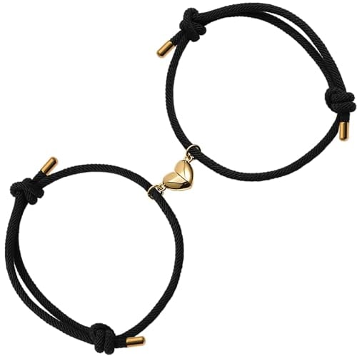 Joybands | Partner- & Freundschaftsarmbänder | 2er Set | Magnetische Edelstahl-Herz Hälften - Geschenkverpackung inklusive | Für Paare & Verliebte in Gold/Schwarz
