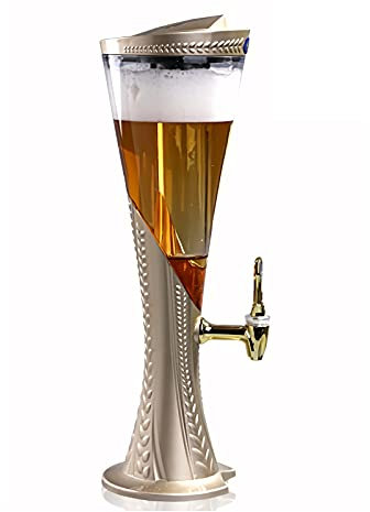 Dispensador de Torre de Cerveza Columna de cerveza con refrigeración con hielo, dispensador de bebidas 3L con grifo, tubo de hielo y luces, ideal for fiesta, barra y hogar, champagne gold Torre Cervez