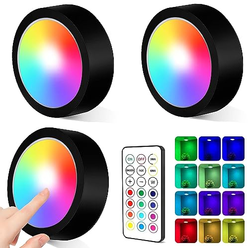 LED RGB Spots Batteriebetrieben mit Fernbedienung,RGB LED Schrankbeleuchtung Kabellos,Kleiderschrank Regal Beleuchtung,Vitrinenbeleuchtung LED,LED Spots Dimmbar Batteriebetrieben,LED Unterbauleuchten